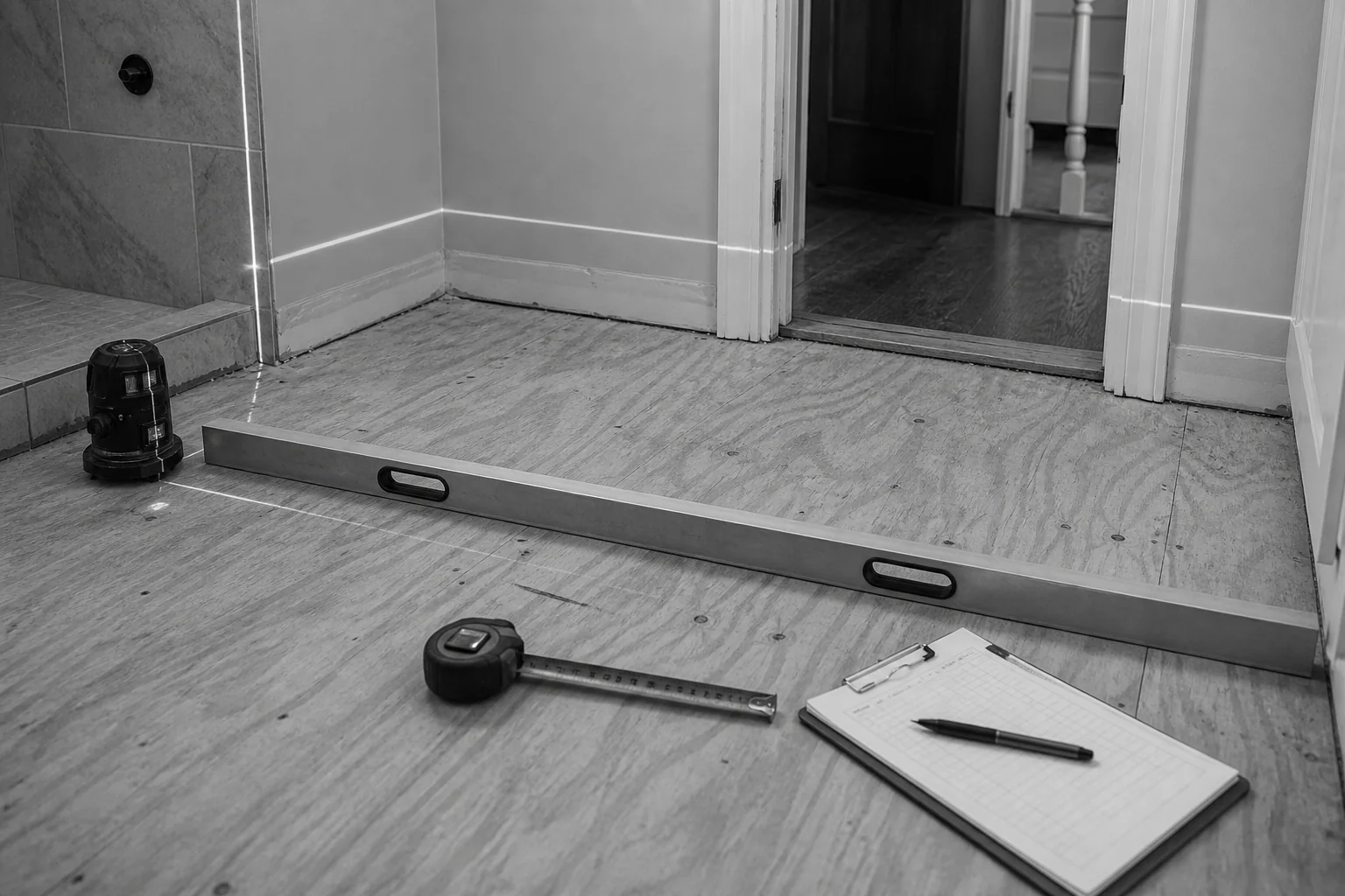 Bathroom subfloor assessment before tile installation in West Yarmouth MA