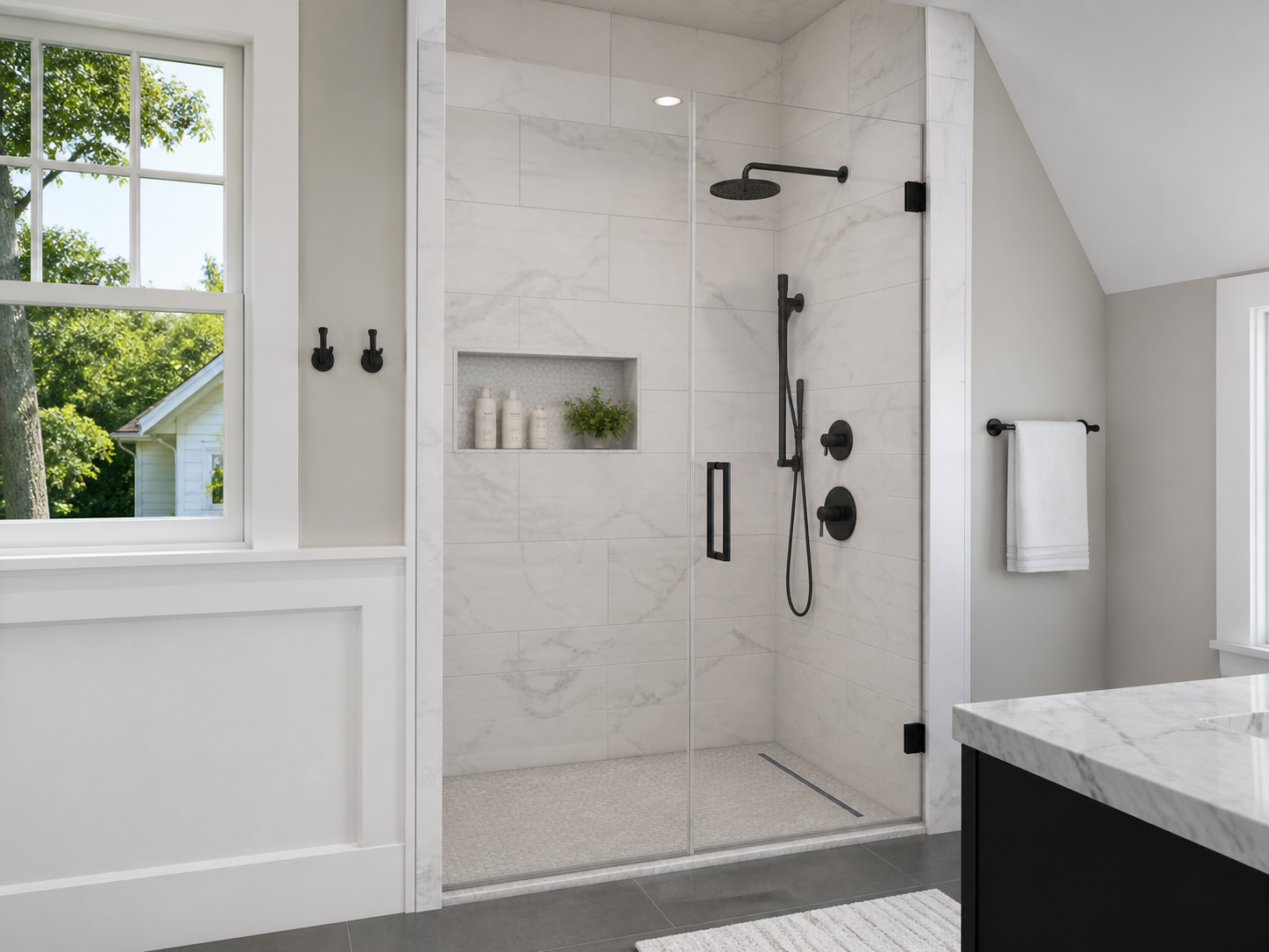 Custom shower tile installation on Cape Cod
