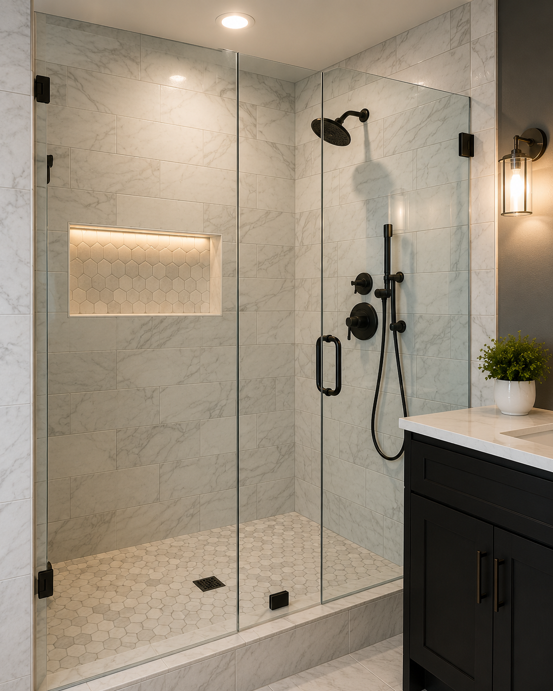 Custom tile shower installation in West Yarmouth, Cape Cod by Tile of America