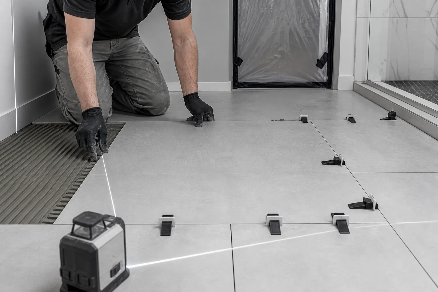 Floor tile installation in a Cape Cod home