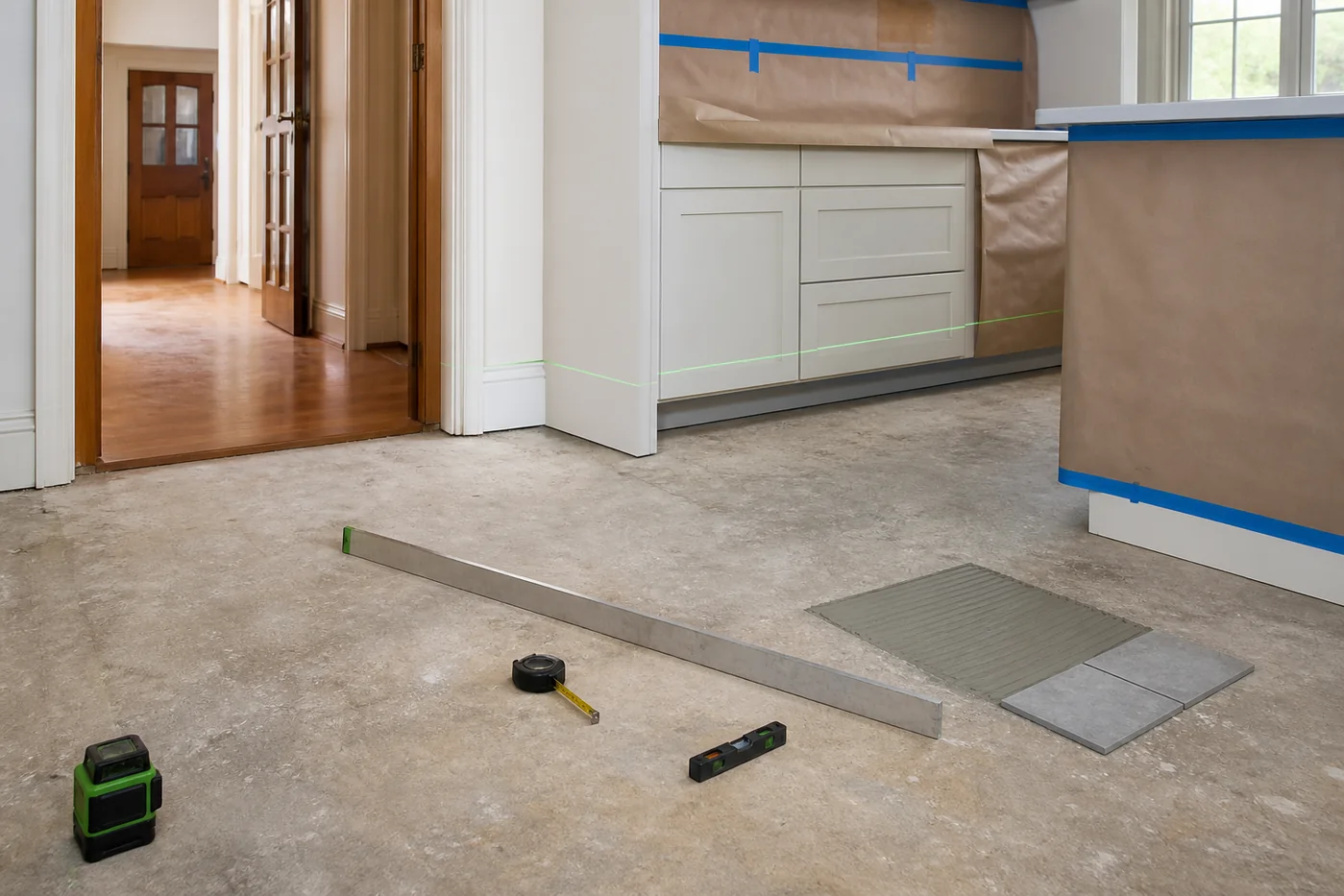Kitchen tile subfloor inspection in West Yarmouth MA