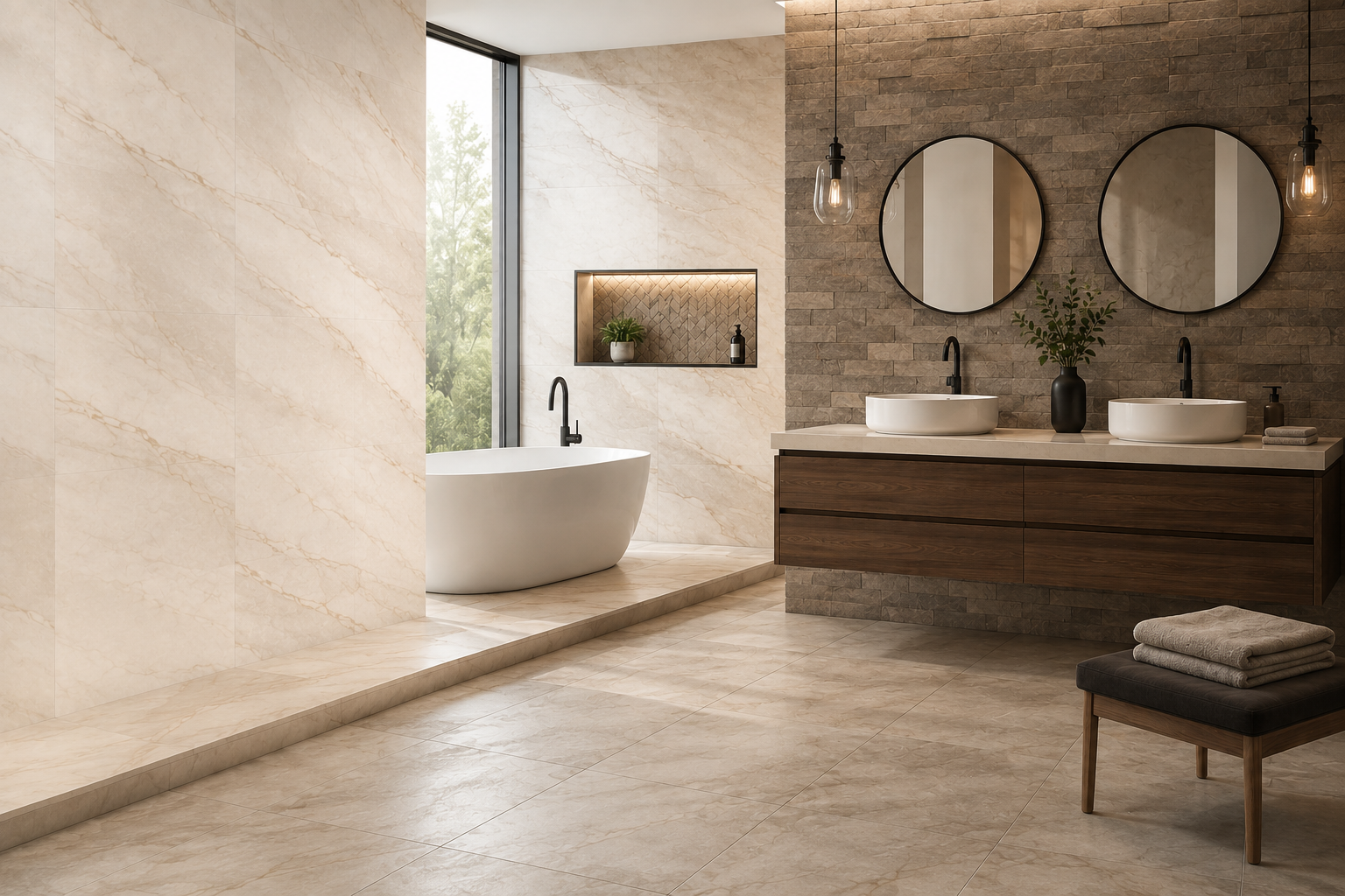 Luxury bathroom tile installation in Cape Cod by Tile of America