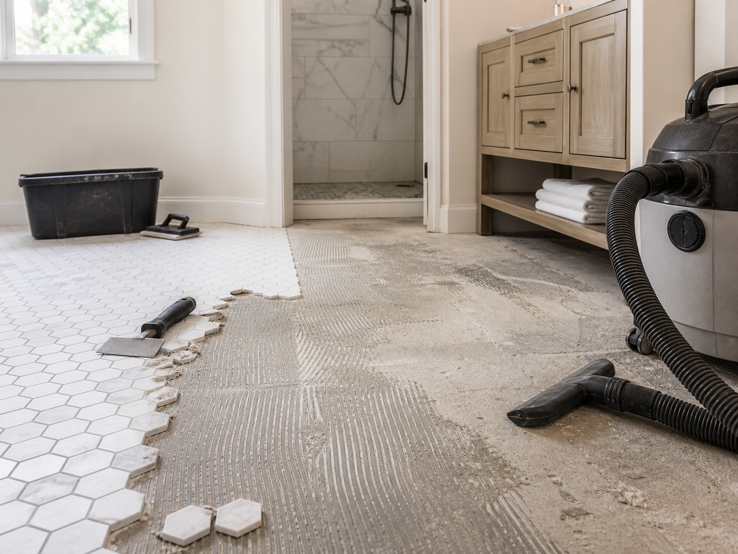 Tile removal and substrate preparation on Cape Cod