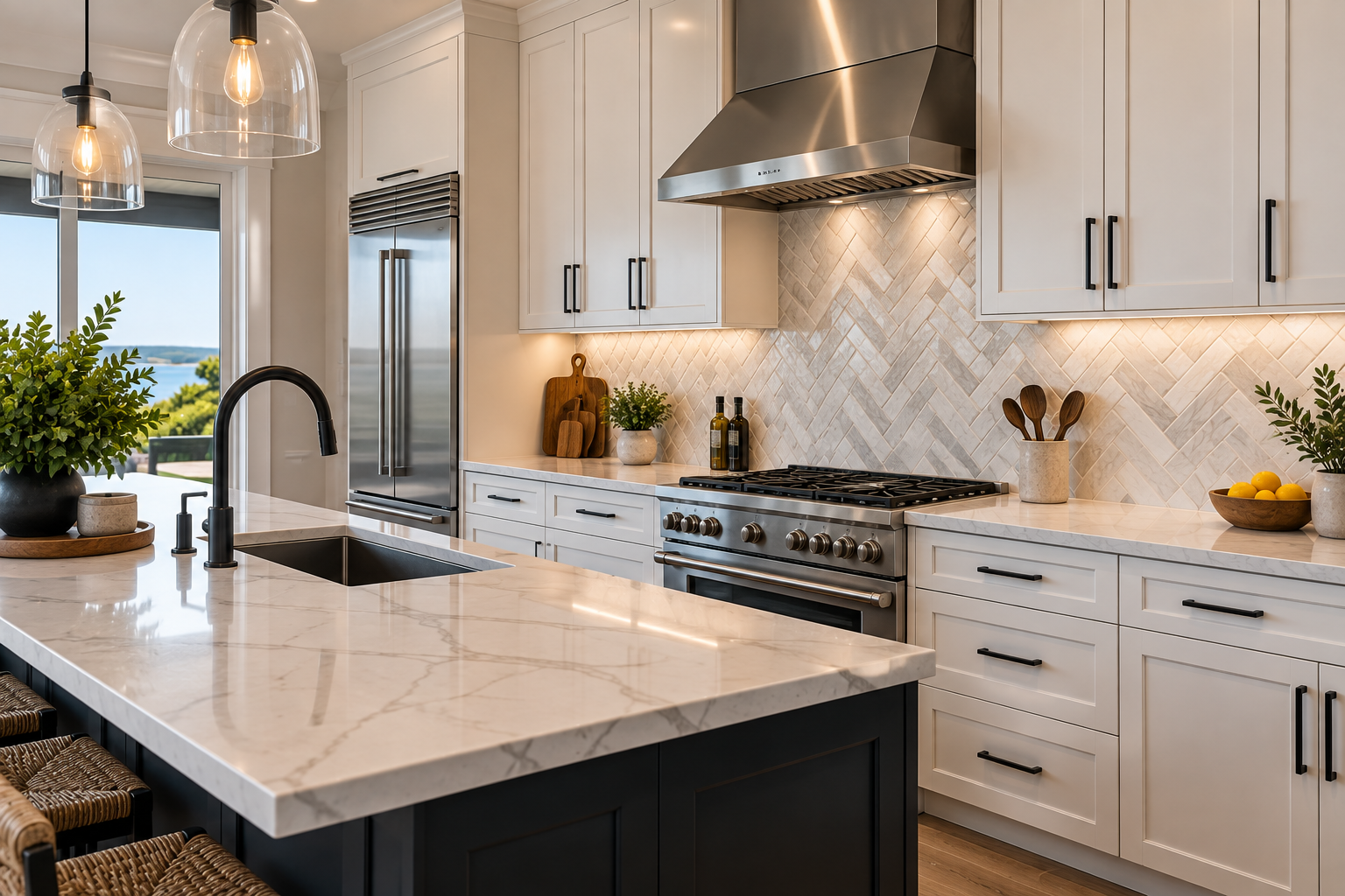 Kitchen backsplash tile installation in Cape Cod MA by Tile of America