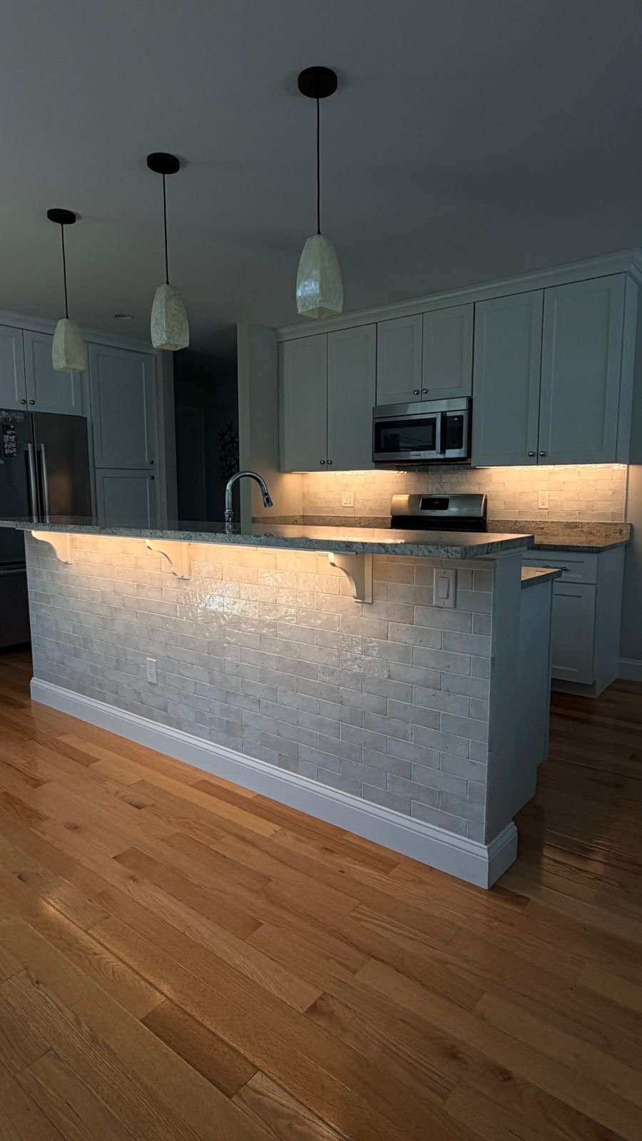 Kitchen backsplash subway tile installation by Tile of America in West Yarmouth MA