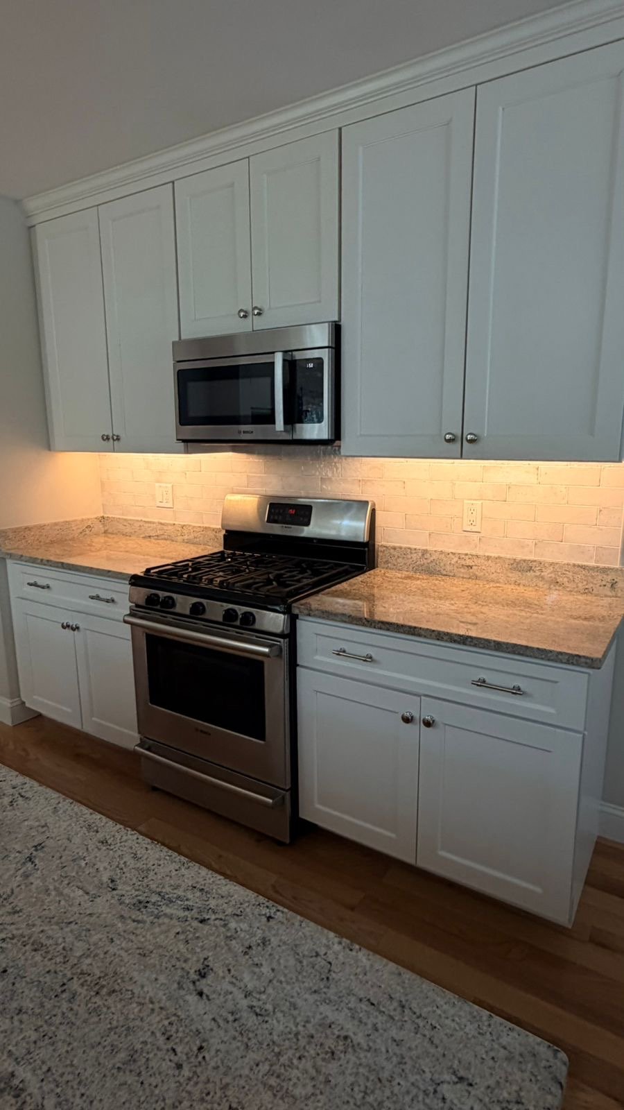 Kitchen backsplash subway tile installation by Tile of America in West Yarmouth MA