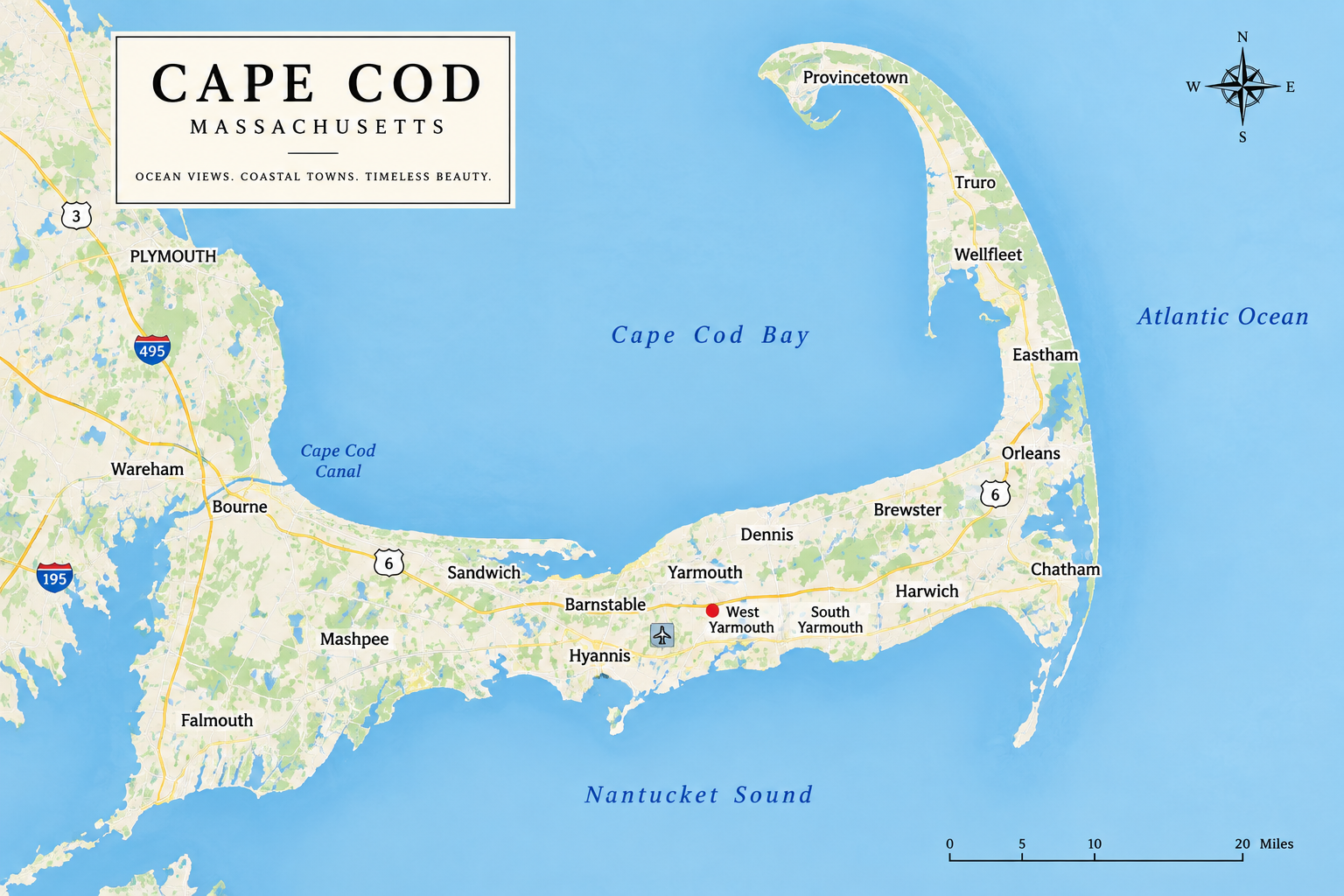 Tile of America service area map across Cape Cod, Massachusetts